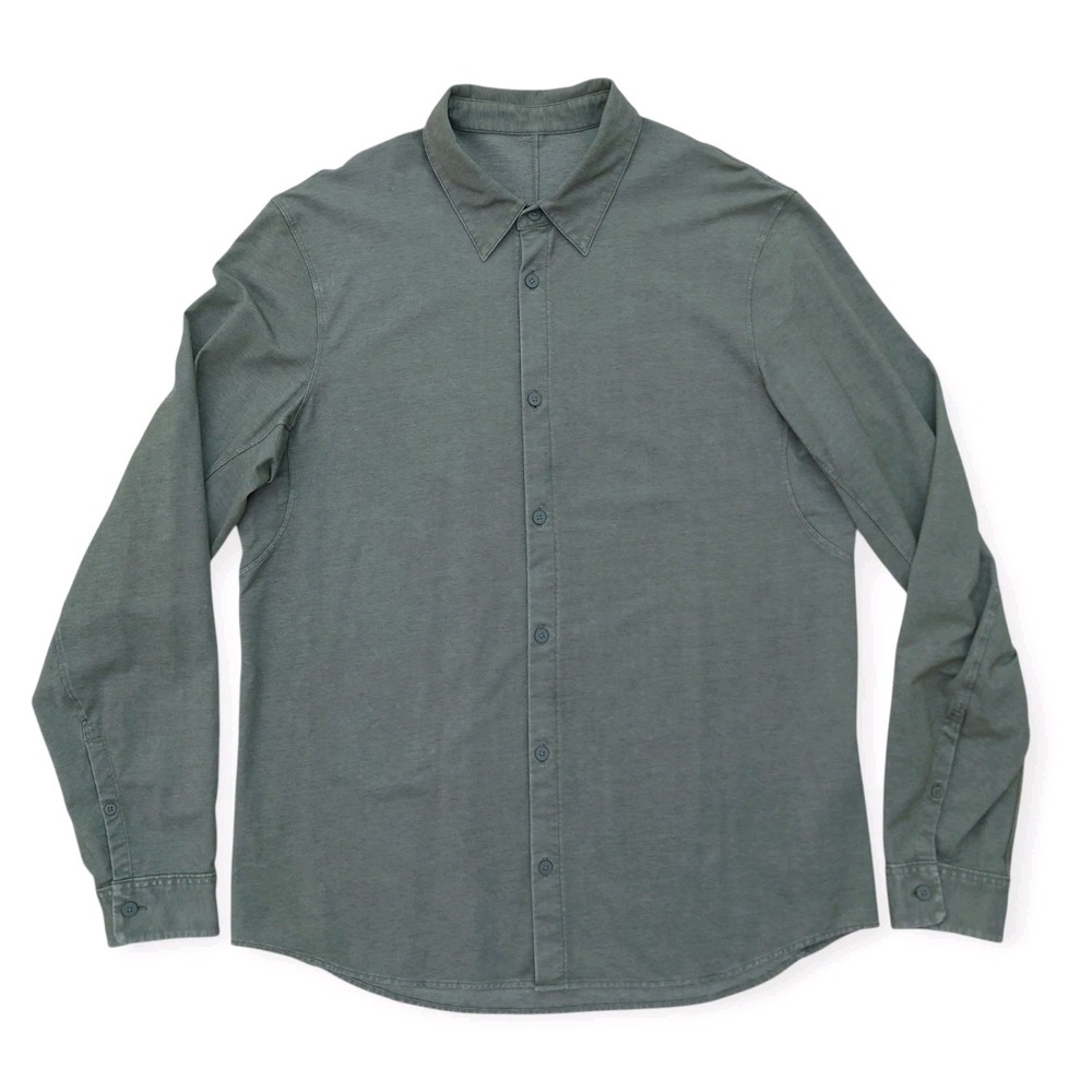 Lululemon Commission Shirt Mens Large Gray Green Chambray Oxford Commuter
